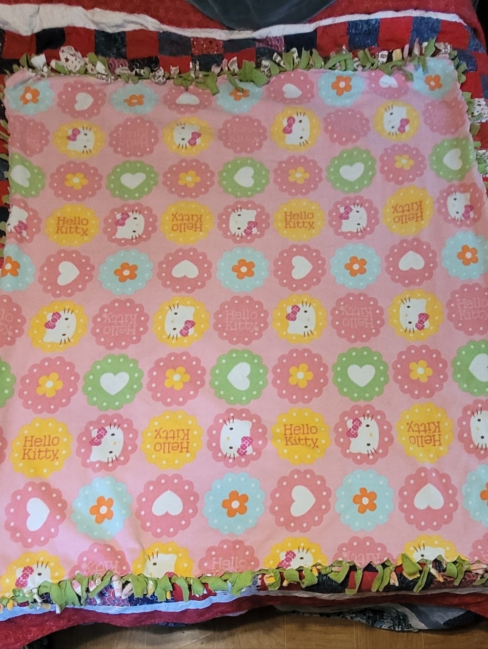 Hello Kitty Pink Floral & Heart Fleece Throw Blanket